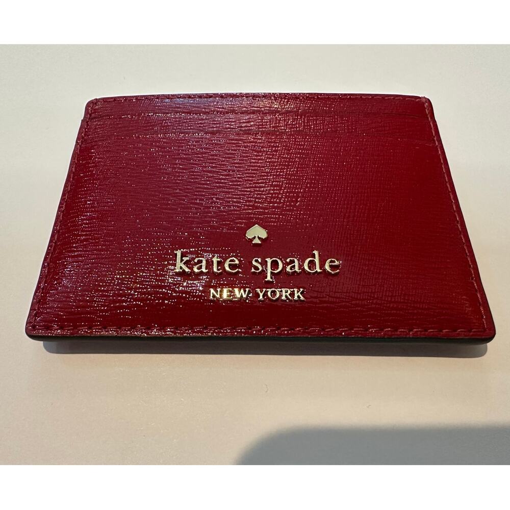 Kate Spade New York Madison Small Slim Cardholder Red Textured Leather New